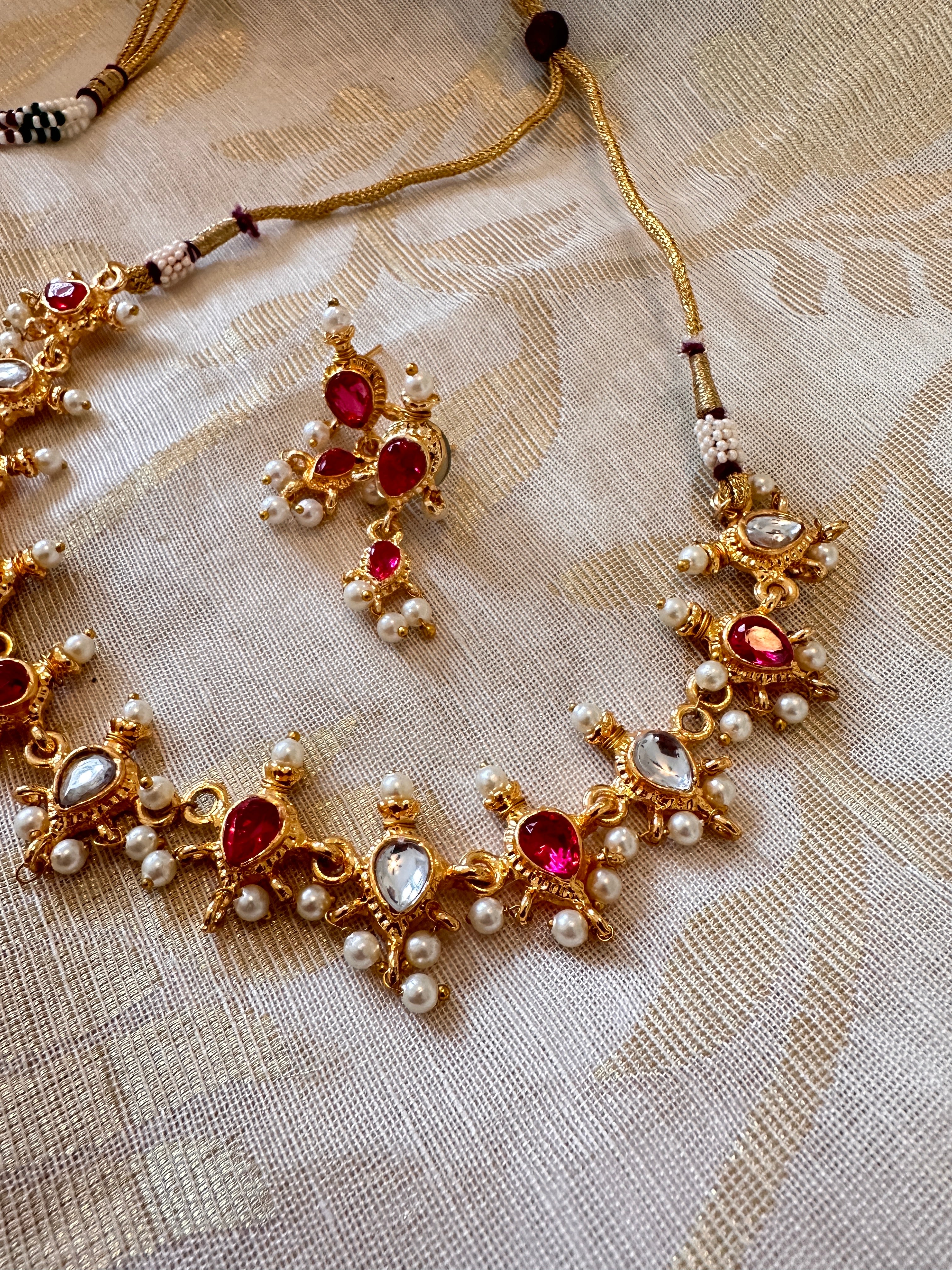 Tanmani Necklace Set - Ruby/White