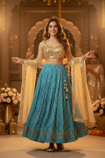 Load image into Gallery viewer, Leheriya Extra Flair Skirt - Turquoise
