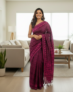 Load image into Gallery viewer, Jamdani Woven Saree - wine and pink
