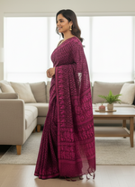 Load image into Gallery viewer, Jamdani Woven Saree - wine and pink
