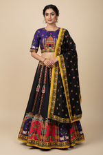 Load image into Gallery viewer, Digital Print Mirrorwork Satin Silk Lehenga Skirt Set 8
