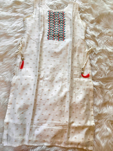 Embroidered Long Chanderi White Kurta