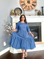 Load image into Gallery viewer, Cotton Block Print Dress - Indigo Blue
