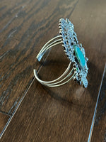 Load image into Gallery viewer, Antique Silver Stone Cuff - Sea Green
