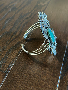 Antique Silver Stone Cuff - Sea Green