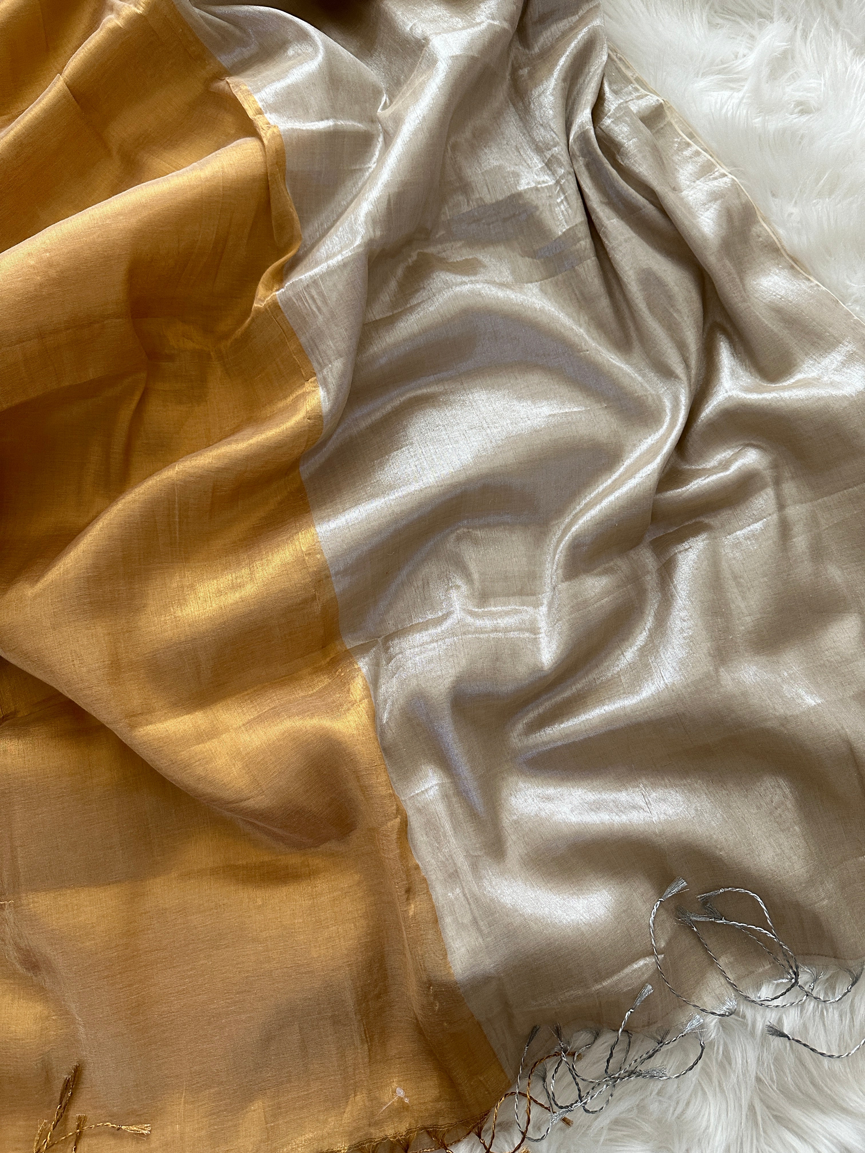Silk Tissue Saree - Gold & Silver - Sona Chaandi Saree