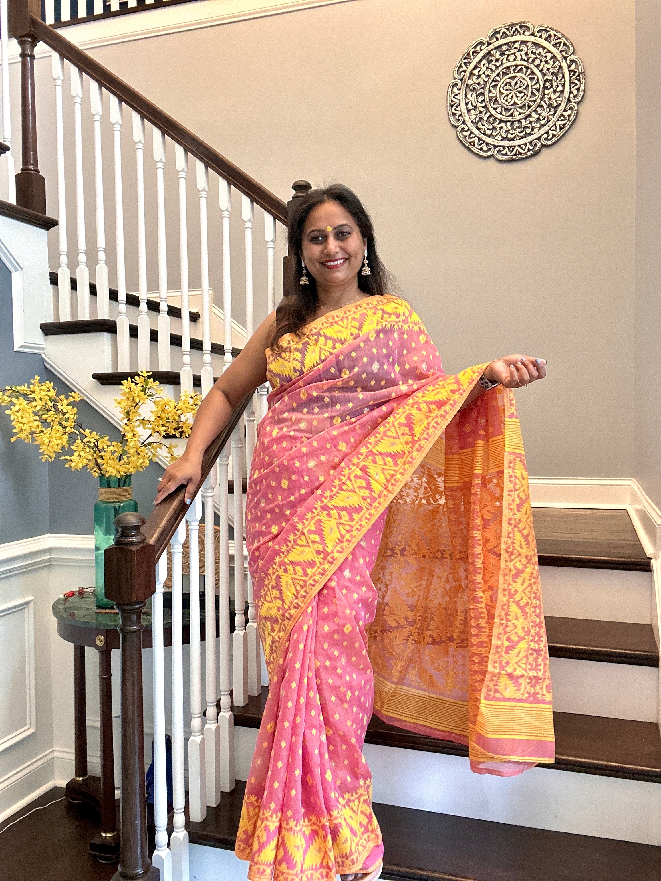Jamdani Woven Saree - Blush-Yellow