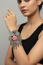 Load image into Gallery viewer, Antique Druze Stone Cuff - Coral

