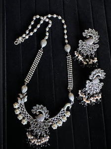 Peacock Stone Necklace Set - Black & Clear