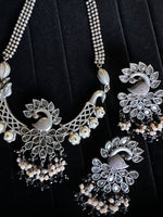 Load image into Gallery viewer, Peacock Stone Necklace Set - Black &amp; Clear
