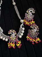 Load image into Gallery viewer, Peacock Stone Necklace Set - Yellow/Red
