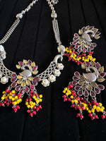 Load image into Gallery viewer, Peacock Stone Necklace Set - Yellow/Red
