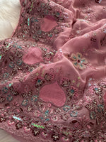 Load image into Gallery viewer, Georgette Sequin Saree - Mauve - Sitara Edition
