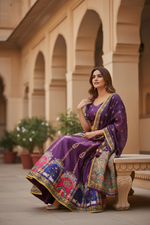 Load image into Gallery viewer, Digital Print Mirrorwork Satin Silk Lehenga Skirt Set 3
