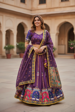 Load image into Gallery viewer, Digital Print Mirrorwork Satin Silk Lehenga Skirt Set 3
