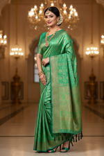 Load image into Gallery viewer, Silk Woven Green Banarasi Saree
