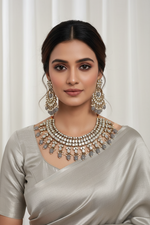 Load image into Gallery viewer, Crystal &amp; Mirror Bold Choker Set with Teeka- Grey
