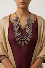 Load image into Gallery viewer, Kundan Long Necklace Silver Polish
