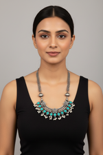 Load image into Gallery viewer, Colored Kundan Necklace Set - Turquoise
