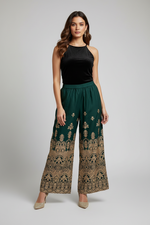 Load image into Gallery viewer, Party Palazzo Gold Print - Bottle Green
