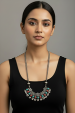 Load image into Gallery viewer, Colored Kundan Necklace Set - Coral/Turquoise

