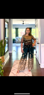 Load image into Gallery viewer, Party Palazzo Gold Print - Bottle Green
