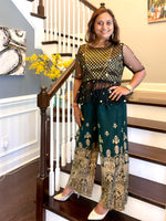 Load image into Gallery viewer, Party Palazzo Gold Print - Bottle Green
