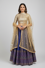 Load image into Gallery viewer, Silk Gold Print Skirt - Cobalt Blue
