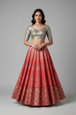 Load image into Gallery viewer, Silk Silver Print Skirt - Coral

