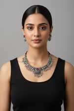 Load image into Gallery viewer, Short Saaz Necklace Antique Silver 4
