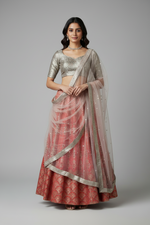 Load image into Gallery viewer, Silk Silver Print Skirt - Coral
