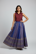 Load image into Gallery viewer, Silk Gold Print Skirt - Cobalt Blue
