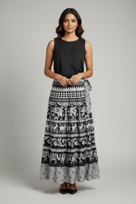 Load image into Gallery viewer, Wraparound Block Print Skirt - B&amp;W
