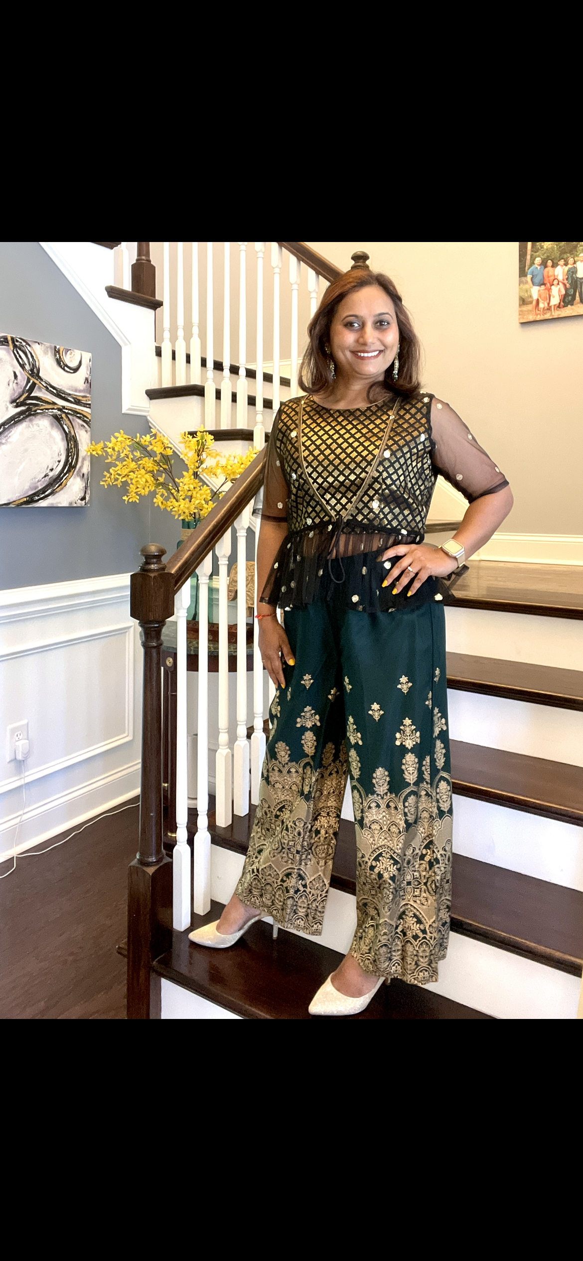 Party Palazzo Gold Print - Bottle Green