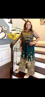 Load image into Gallery viewer, Party Palazzo Gold Print - Bottle Green
