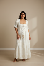 Load image into Gallery viewer, Printed Dress - White with Gold print
