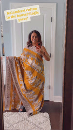 Load and play video in Gallery viewer, Kalamkari Print Cotton Saree
