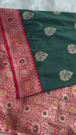 Load and play video in Gallery viewer, Banarasi Semi Silk Saree - Green
