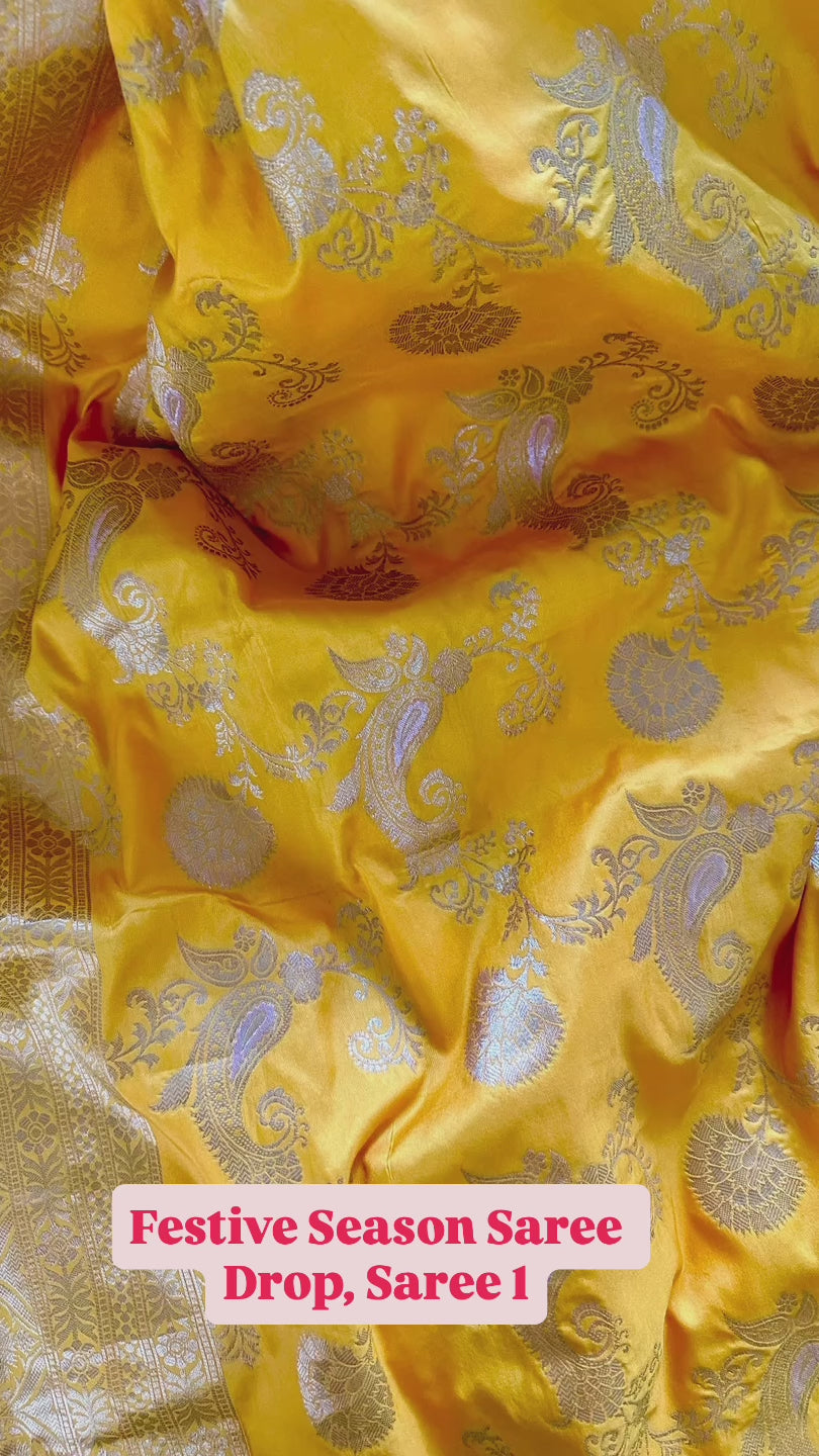 Banarasi Silk Saree - Marigold Yellow