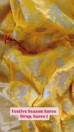 Load and play video in Gallery viewer, Banarasi Silk Saree - Marigold Yellow

