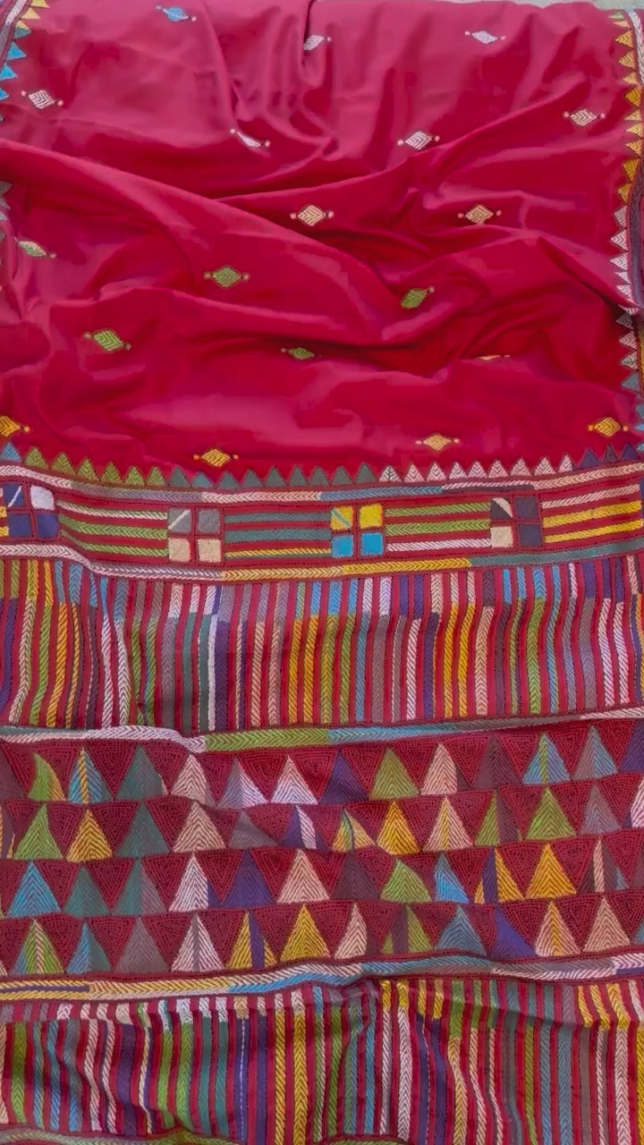 Kantha Silk Saree - Red