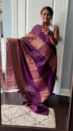 Load and play video in Gallery viewer, Bengal Cotton Tissue Striped Saree
