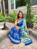 Load image into Gallery viewer, Cotton Block Print Bagru Saree - Indigo

