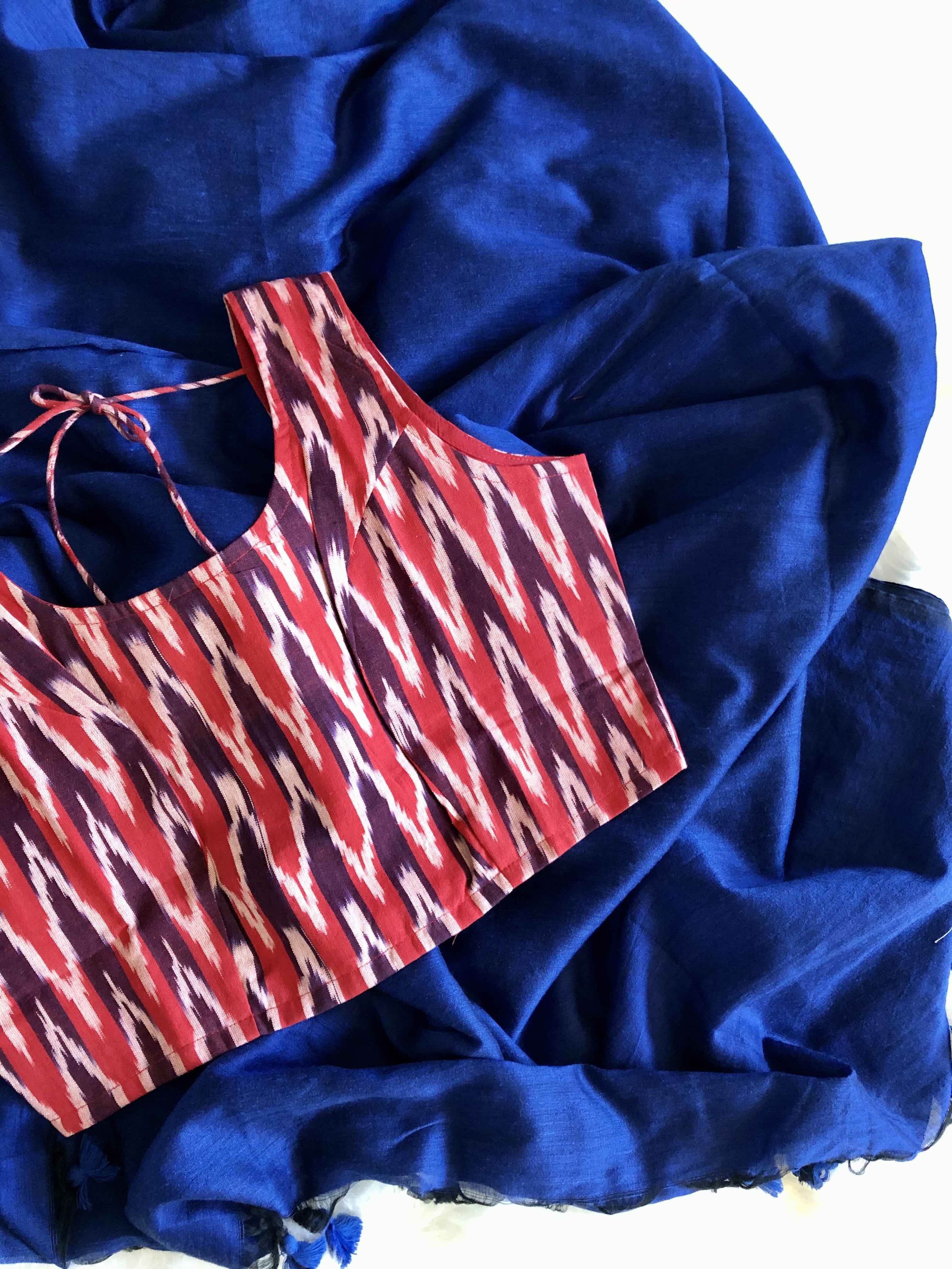 Ikkat Cotton Blouse - Red Burgundy