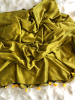 Load image into Gallery viewer, Cotton Handloom Plain Saree - Yellow green
