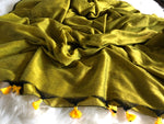 Load image into Gallery viewer, Cotton Handloom Plain Saree - Yellow green
