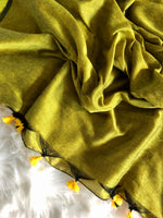 Load image into Gallery viewer, Cotton Handloom Plain Saree - Yellow green
