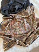 Load image into Gallery viewer, Madhubani Print Tussor Silk - Slate Black
