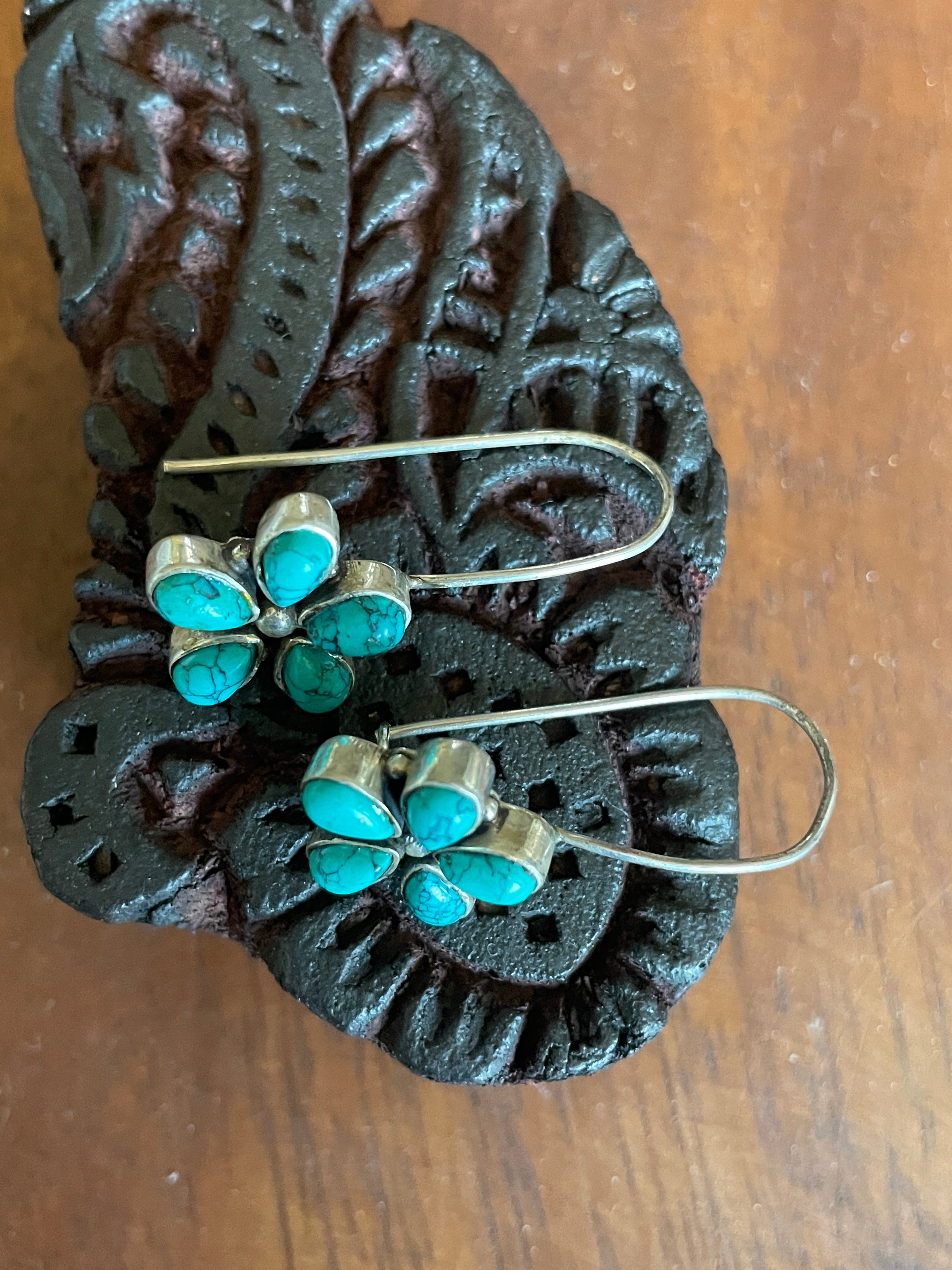 92.5 Sterling Silver Daisy Hoops - Turquoise