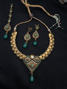 Polki Necklace Gold Set - Green